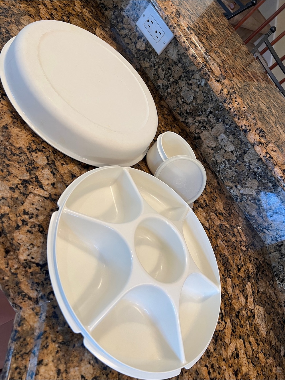 Vintage Tupperware 7-Compartment Serving Platter with Lids - Home Dining